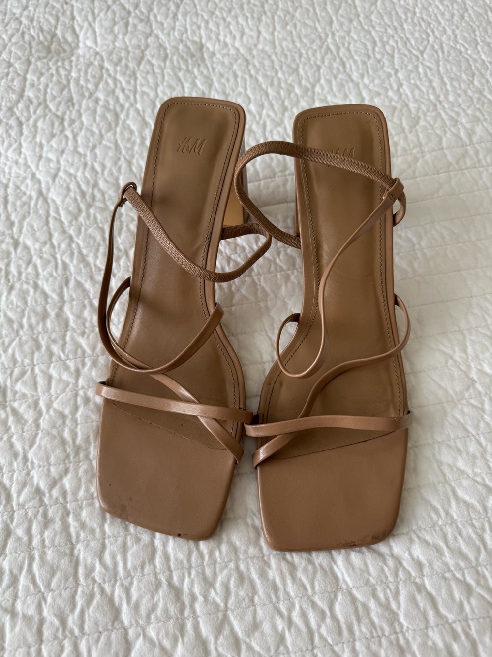 H&M Brown Strappy Square-Toe Heeled Sandals Size 10